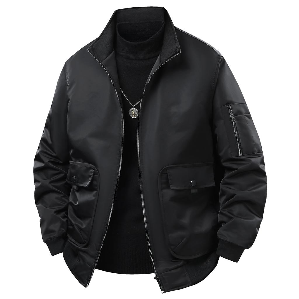 Men's Casual Jacket, Workwear, Multi Bag Flight Suit Jacket, Stand Up Collar, Versatile and Casual