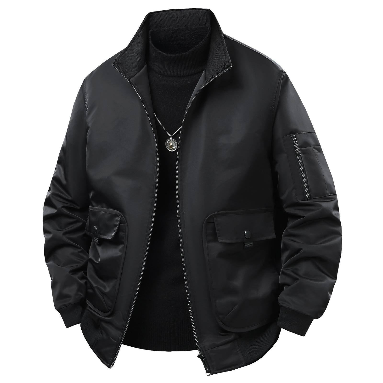 

Мужская повседневная куртка, Рабочая одежда, Куртка-авиатор с несколькими карманами, Воротник-стойка, Универсальная и повседневная L чёрный