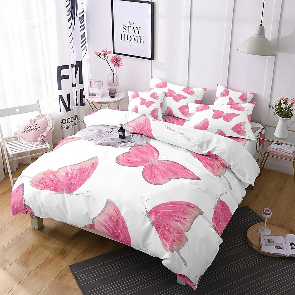 Butterfly Duvet Cover King Queen Blue Watercolor Butterflies Bedding Set For Kid Teen Flying Animal 2/3Pcs Polyester Quilt Cover
