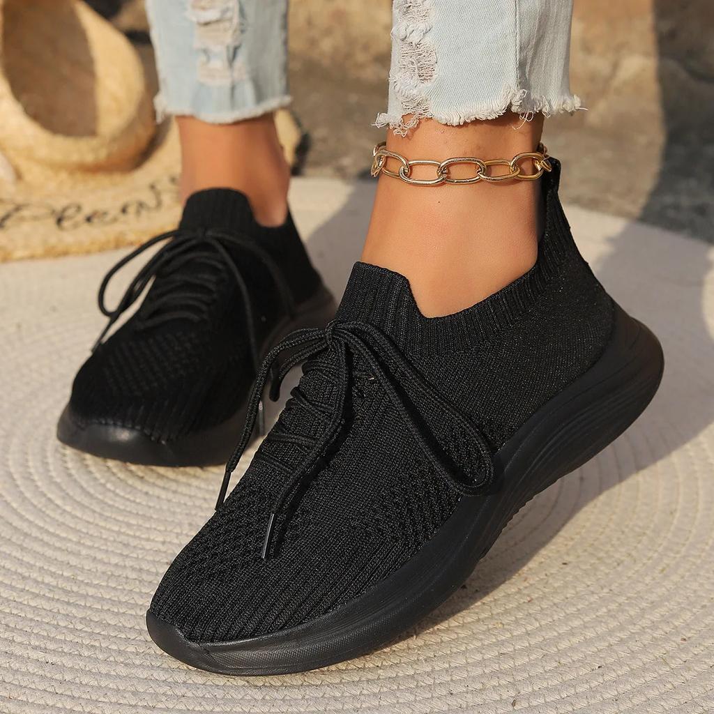 Mesh Breathable Soft Sole Sneakers Women Lightweight Non-Slip Running Walking Shoes Woman 2024 Spring Casual Lace Up Flats Shoes