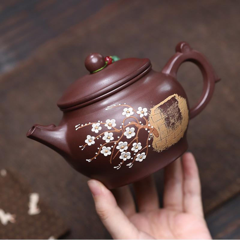 

340ml Yixing Purple Clay Teapots Handmade Clay Drawing Ruyi Pot Raw Ore Purple Mud Tea Infuser Kettle With Strainer Zisha Teaset