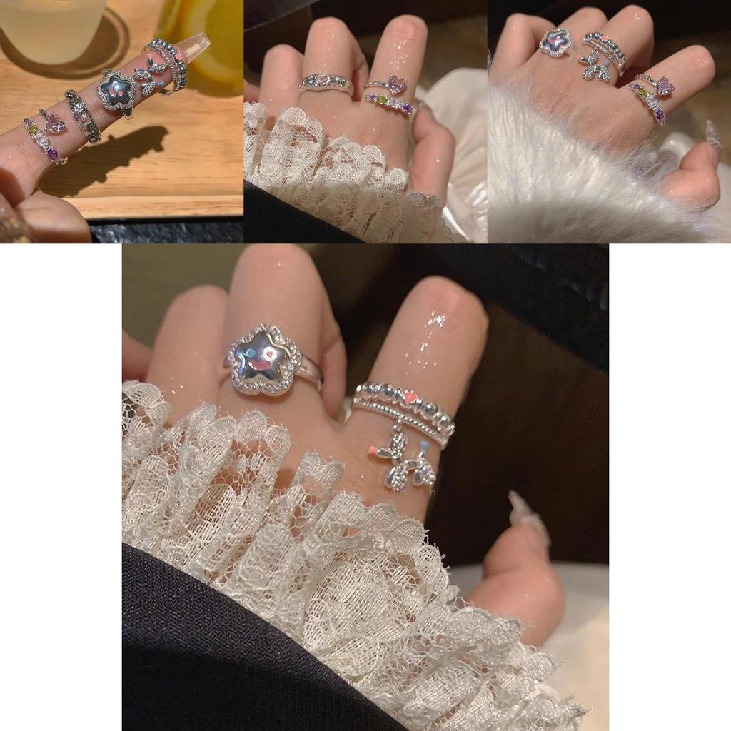 Stylish Geometric Dopamine Ring With Heart And Star Design For Women Adjustable Copper Fashion Jewelry