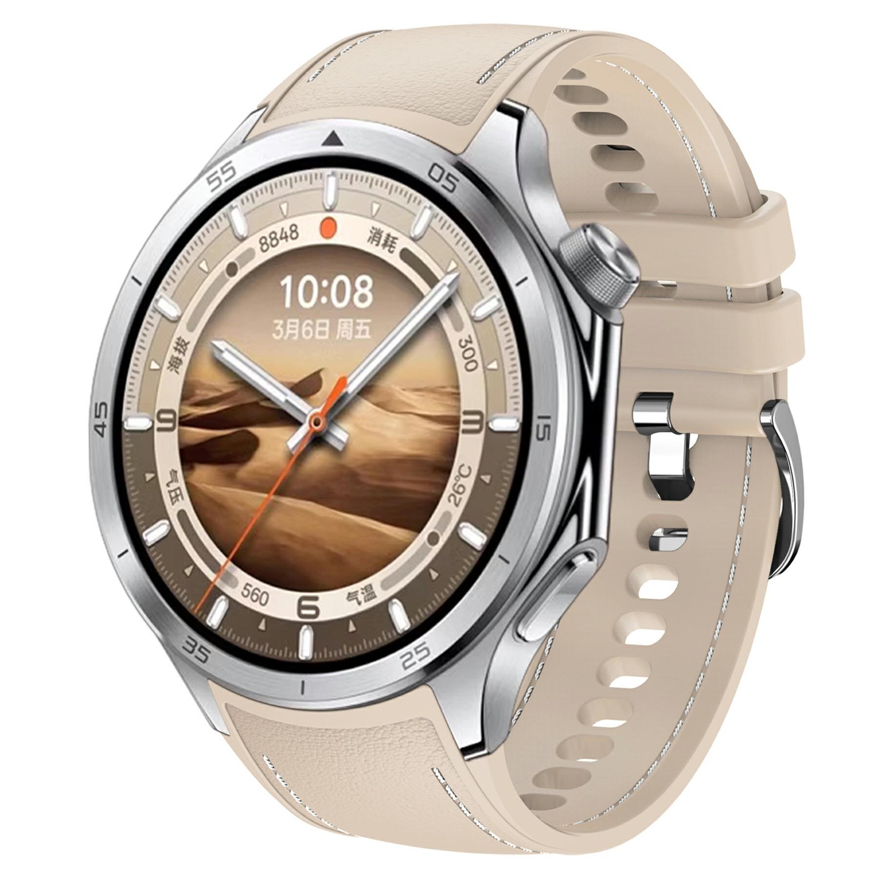 

For Oppo Watch X2 Smartwatch Band Stitched Line Design Adjustable Silicone Strap Khaki