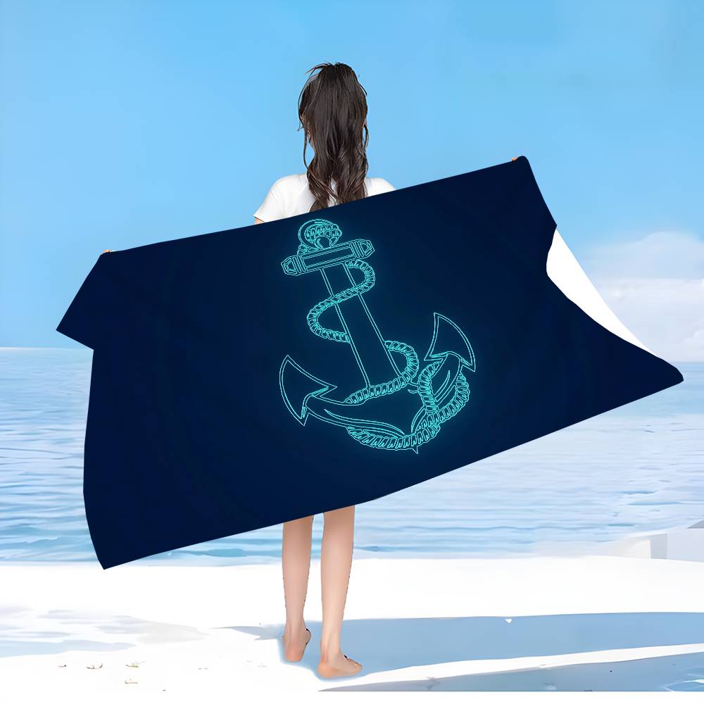 

Navigation Cruise Ship Anchor Microfiber Printed Beach Towel Mountain Climbing Yoga Beach Swimming Running Absorbent Soft Towel W30*H60(CM)