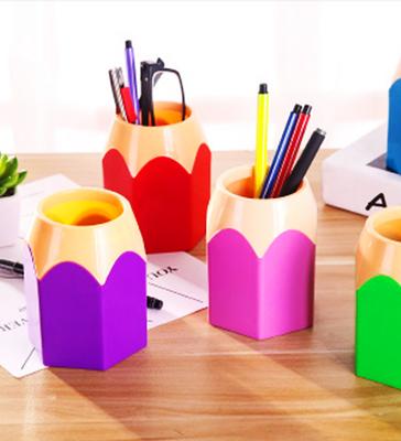 Cute Pencil Head Shape Pen Holder Pencil Storage Box Student Desktop Office Household Multifunctional Makeup Brush Organizer Box
