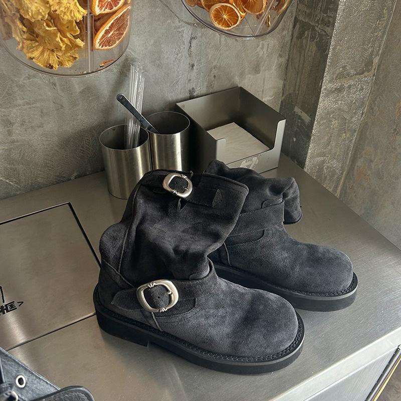 

Женские сапоги до середины голени, байкерские сапоги с круглым носком, для езды на мотоцикле, женские сапоги на низком каблуке, ковбойские сапоги с пряжками, повседневные осенние сапоги без застежек 39