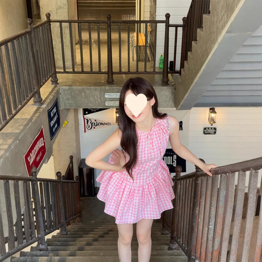 Design sense niche plaid vest sleeveless dress summer new cute girl waist strap a word short skirt