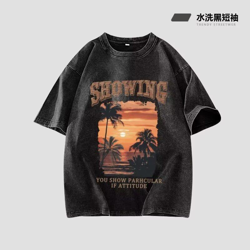 Мужская футболка с коротким рукавом свободная повседневная трендовая летняя корейская версия простые топы с рукавом до локтя M серый 980₽