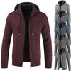 Men's Autumn/Winter Plus Velvet Thick Hooded Knit Zipper Jacket, Solid Color, Versatile Style