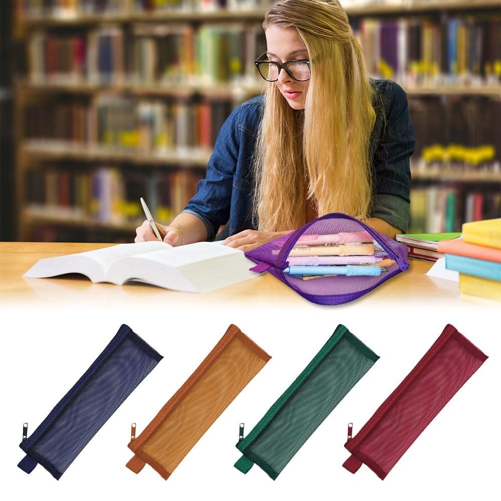 Nylon Mesh Pen Bag Square Shape Stationery Pouch Pencil Case Student Examination Pouch