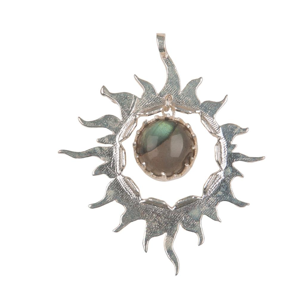 925 Solid Silver Multi Gemstone Sun Health Benefits Unisex Jewelry Pendant 1.76" CP-18