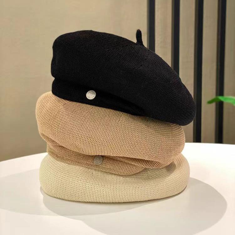Summer Knitted Thin Beret Korean Edition Small And Versatile Painter'S Hat Trendy Casual Temperament Octagonal Hat