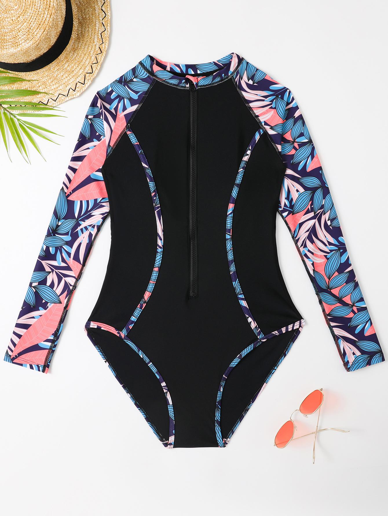 

Женский сексуальный купальник A Piece Of Bathing Set Купальник с длинным рукавом на молнии Купальники Купальники XS синий