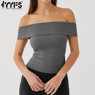 Damenmode, lässig, Sommer, Frühling, einfarbig, kurzärmelig, One-Shoulder-Blusen und Hemden