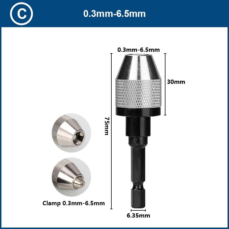 CMCP Keyless Drill Chuck 0.3-3.4/6.5/8mm Self-Tighten Electric Drill Bits Collet Fixture 1/4" Hex Shank Quick Change Converter Tire Chucks 1