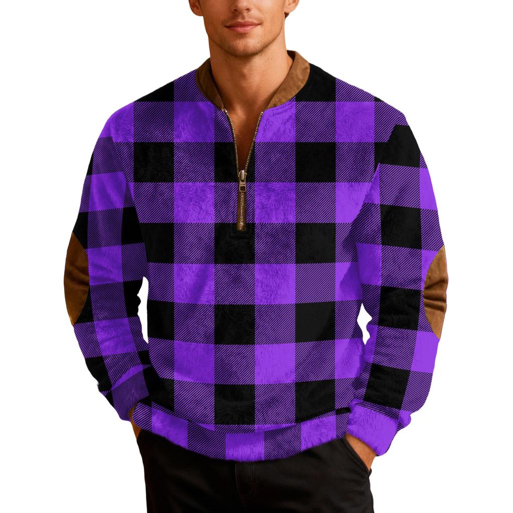 Mens Christmas Zip Up Sweatshirts Xmas Stand Collar Pullover Tops