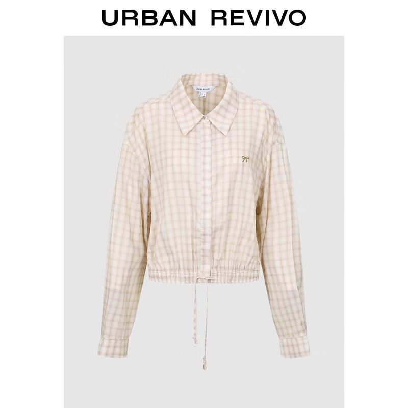 UR Women s Retro Plaid Bow Embroidered Long Sleeve Shirt S