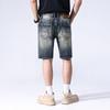 Retro Denim Shorts Summer Slim Straight Mid-pants Casual Ripped Five-point Pants