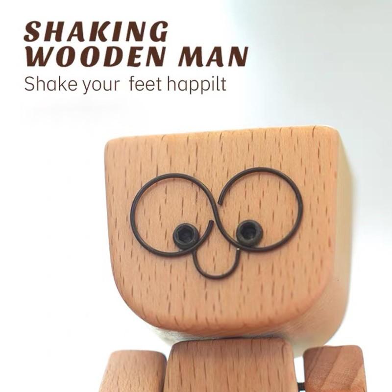 Wooden Man Figurine Car Decoration Small Ornaments Leg-swinging Robot Figurine Cute Wood Man Car Good Creative Gifts