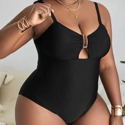European and American New Large Size Solid Color Hollow Slim Slim Backless Integrated Swimsuit Sexy Bikini Women