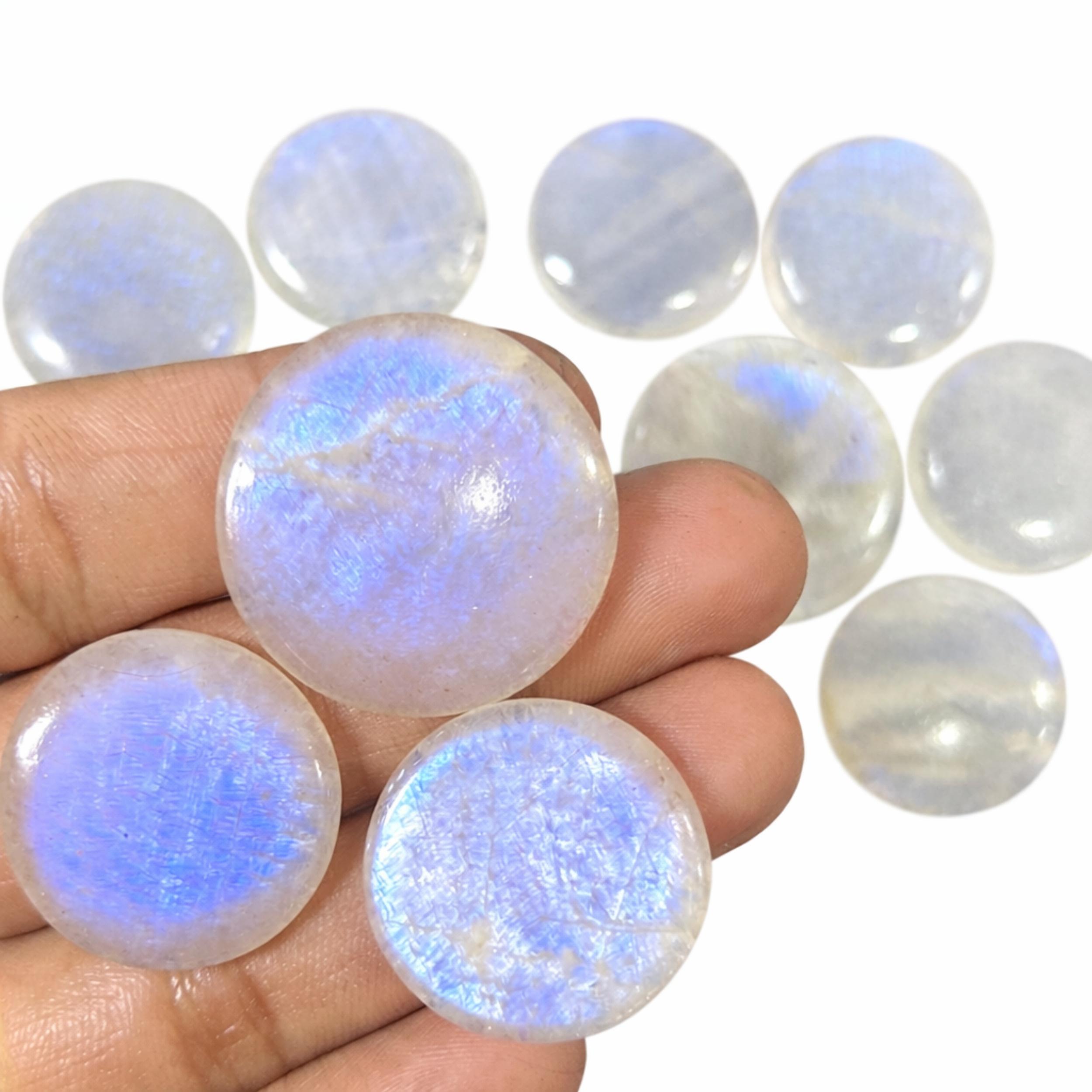 AAA Кабошоны из радужного лунного камня, круглые (20–30 мм) – Натуральный камень лунный камень, Ручная работа, Россыпной камень для изготовления ювелирных изделий 1 Piece белый