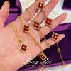 Vintage Floral Jewelry Set Women Gold Tone Red Agate Style Necklace Bracelet Ring Earrings With Zircon Accents