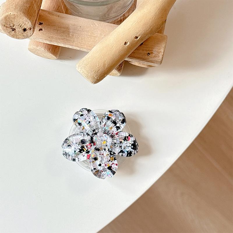 Glitter Sequins Three-Dimensional Flowers Mobile Phone Airbag Bracket Paste Ring Desktop Lazy Watching Drama Girl Heart