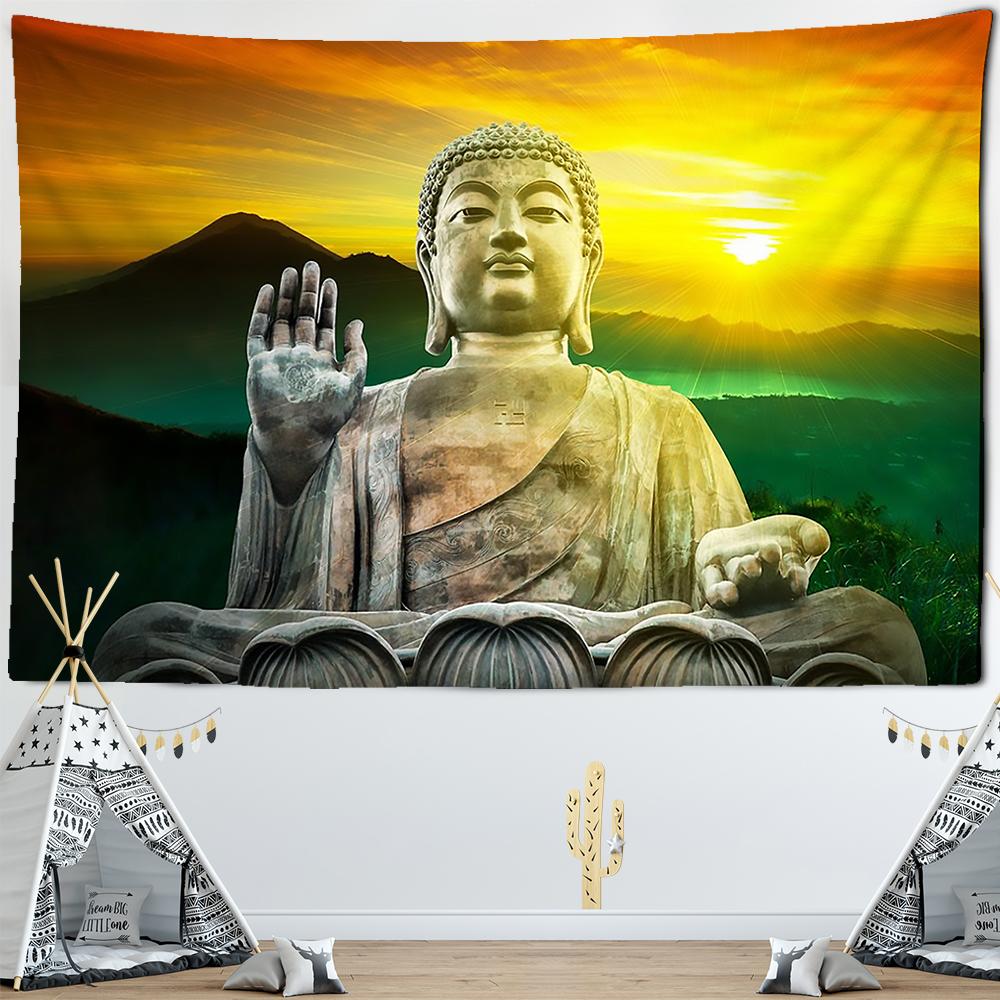 Buddha Wandteppich Blume Wandbehang Räucherkerze Buddha Statue Heimkunst Dekoration Schlafzimmer Wohnzimmer Hängevorhang