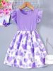 European & American Style Girls' Short Sleeve Heart Print Knitted Dress