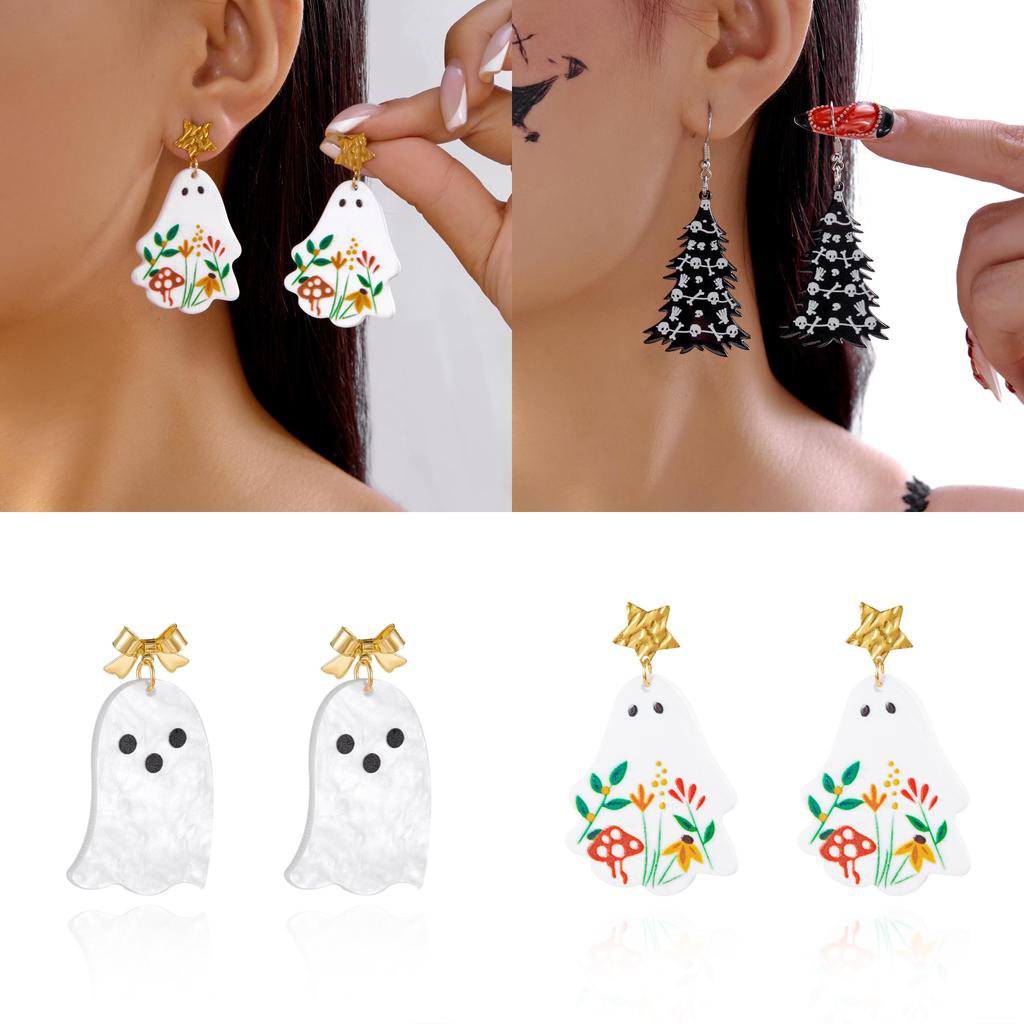 Acrylic Geometric Ghost Dangle Earrings With Electroplated Finish For Stylish Women