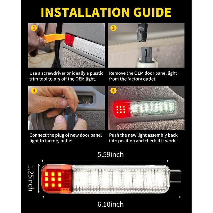 LED Door Panel Light Interior Courtesy Lamp Assembly Compatible With 1999-2006 Chevy Silverado/GMC Sierra 1500, 1997-2000 C/K 2500 3500, 2002-2006