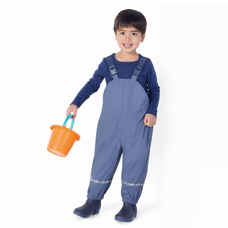 Children's Waterproof Fleece-Lined Outdoor Rain Bib Pants Jumpsuit