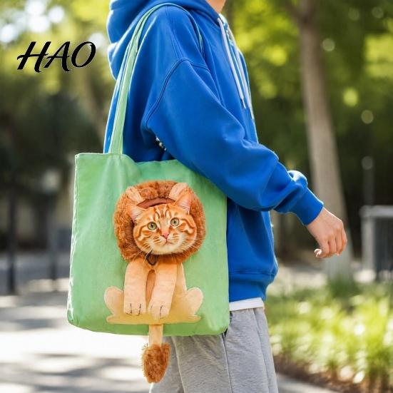 Lightweight Pet Purse with Safety Buckle Canvas Cat Carrier Bag, Tote Drawstring Window, for Vet Visits Buckle, Foldable Shoulder Bag Small