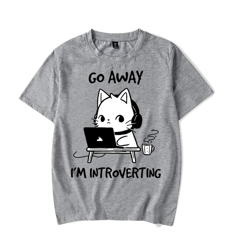 Go Away I’m Introverting Graphic T- Shirts Funny Cat Gamer Gaming Tshirts Tops Fashion Harajuku Tees Women Men Oversized T-shirt