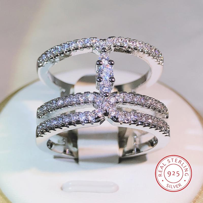 Cobre Estabilizado Moda Correntes Multicamadas Anéis de Zircônia para Mulheres Casamento Anéis Statement Simples Anéis de Casamento para Casal