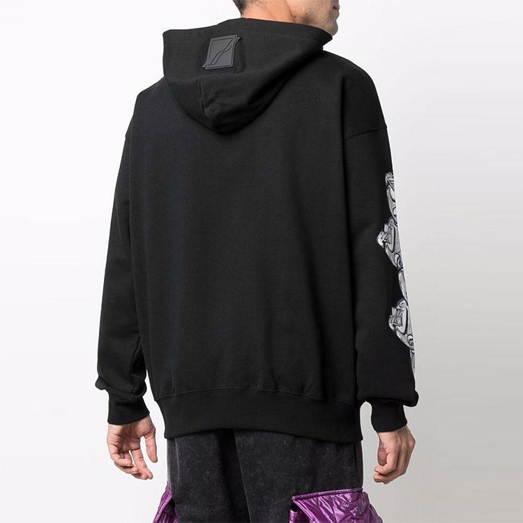 WE11DONE Logo Pattern Printed Hooded Long Sleeve Sweatshirt Unisex Sweatshirt Black WD-TH3-21-597-U-BK