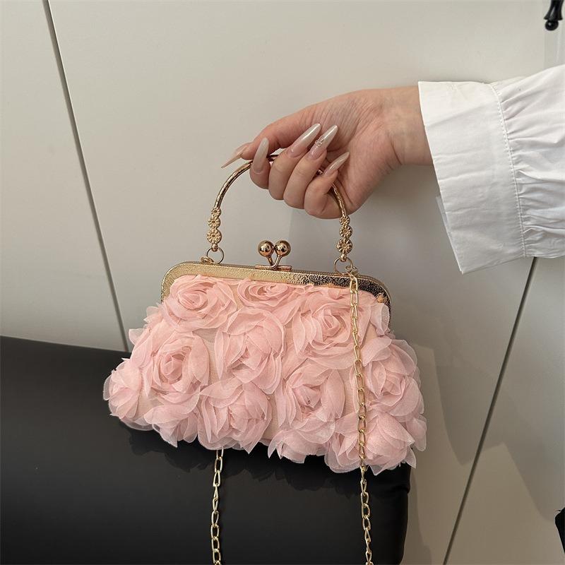 Chiffon 3D Flower Dinner Handbag, Fashionable and Versatile Chain Decoration Party Crossbody Bag, Fairy Style Women's Bags