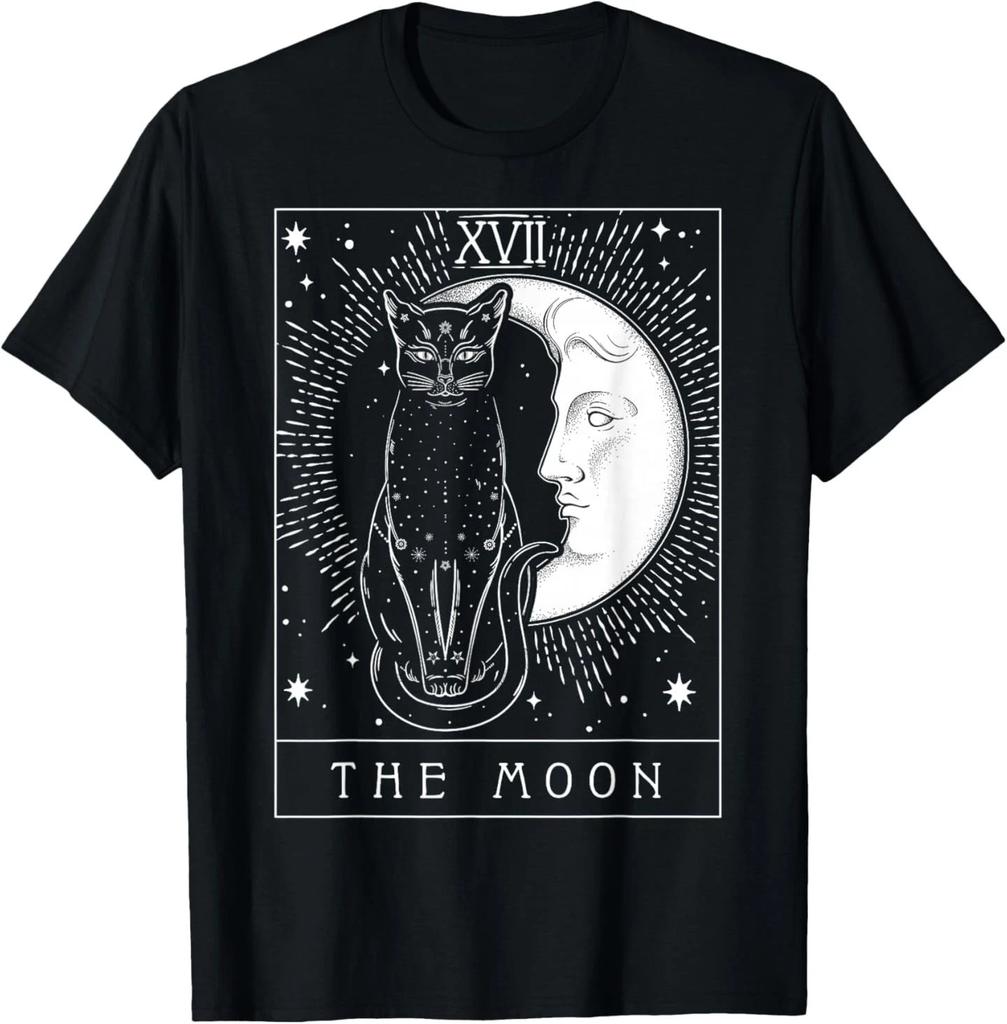 Tarot Card Crescent Moon and Cat Graphic T- Shirt