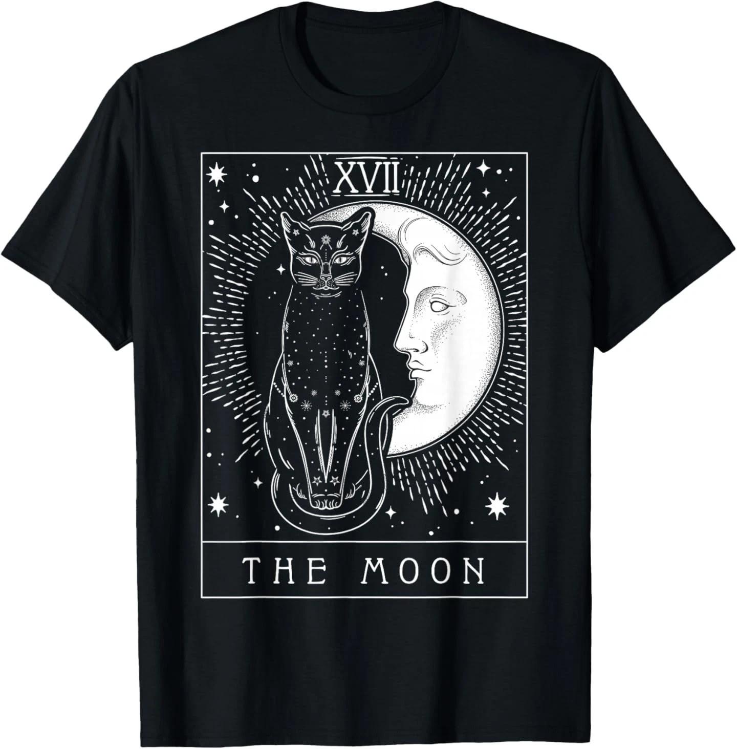 Tarot Card Crescent Moon and Cat Graphic T- Shirt 2XL