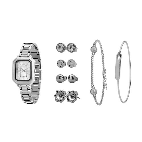

TIME100 Gift Set: Women s Watch, Bracelet, and Earrings, Gift Wrapped (Silver)