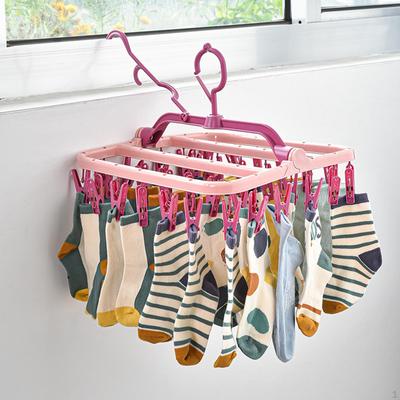 Séchoir à chaussettes à clips avec 32 clips, coupe-vent, rotatif à 360°, cintre à chaussettes suspendu pour