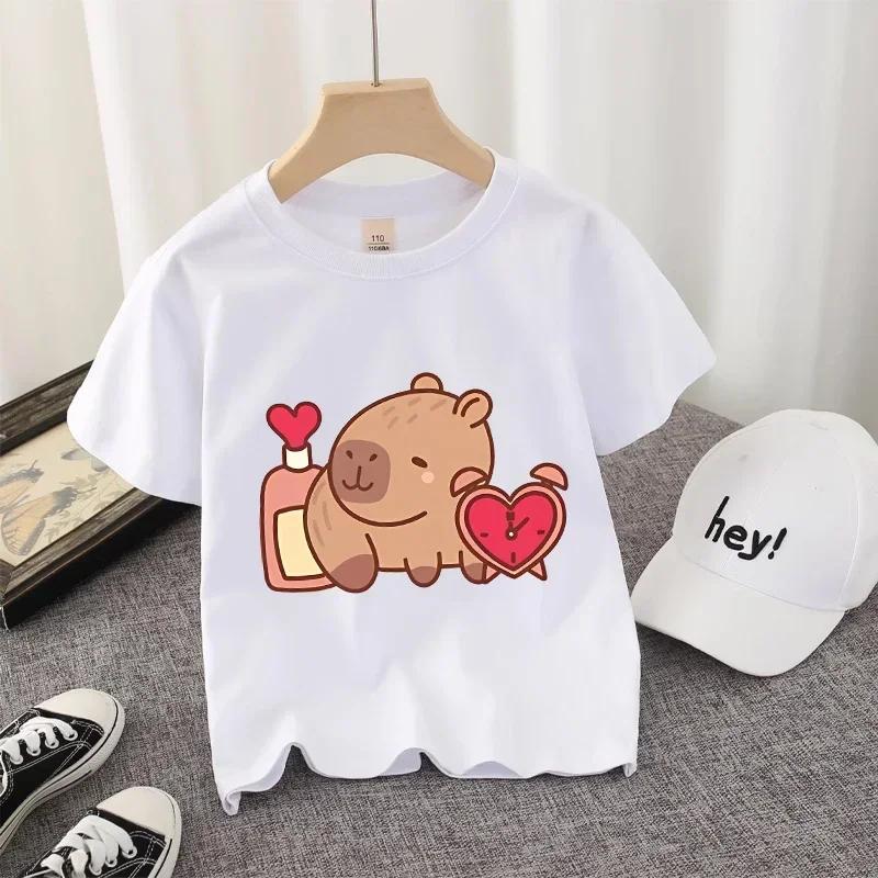 

Capybara Kawaii Cartoon Print T-shirt for Boys And Girls Streetwear Casual Child s Shirt Cute Vogue Kids Birthday Gift 170cm