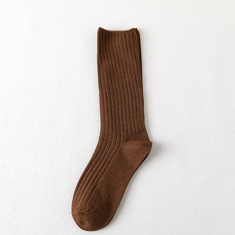 

Женские весенне-осенние хлопковые классические однотонные гольфы-трубы с отворотами 1 pair кофейный