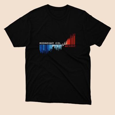 Limitowana czarna koszulka unisex z metalicznym paskiem odpornym na olej Midnight Oil