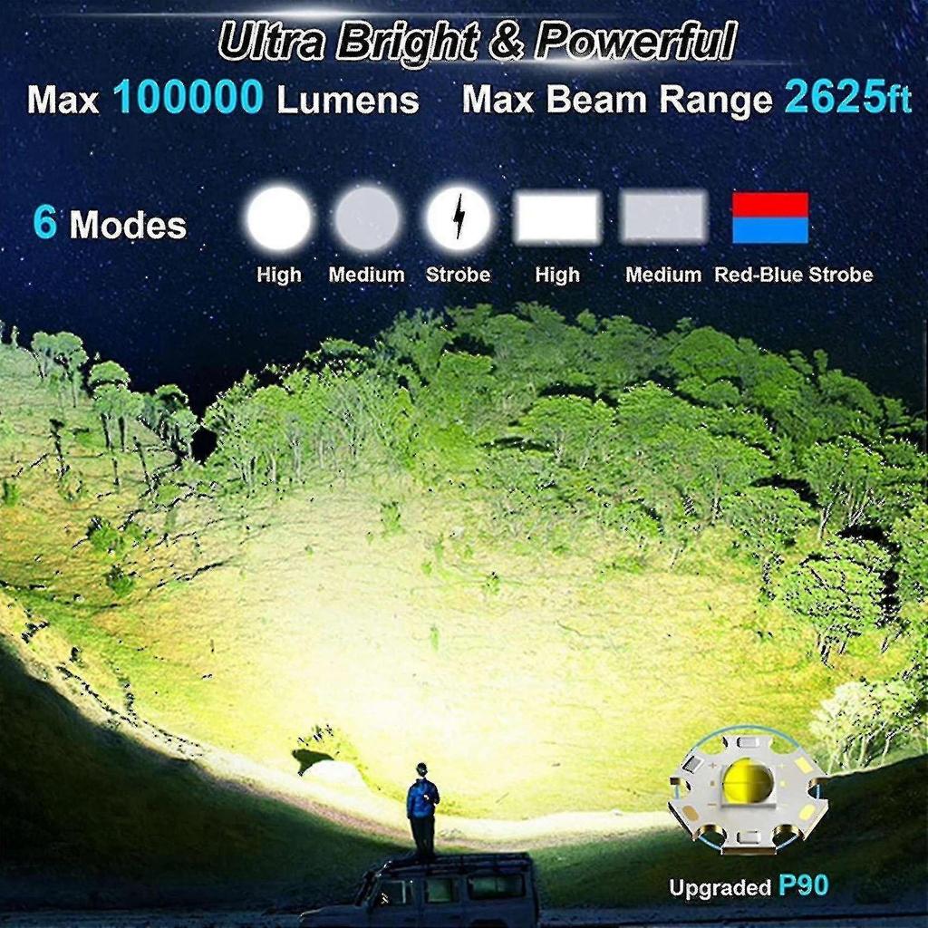 Rechargeable Spotlight,100000 Lumens Led Spot Lights Handheld Flashlight Super Outdoor Solar Spotli