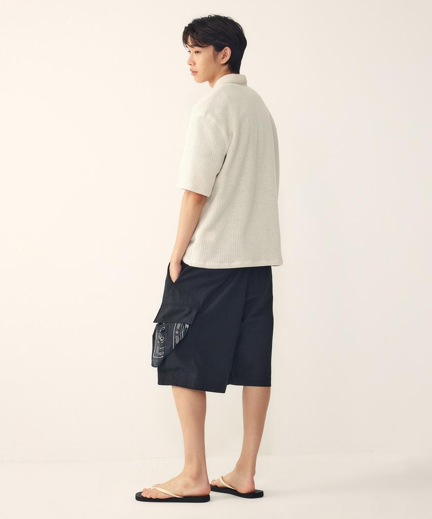 STUDIO TOMBOY [Men] Single-Pleat Elastic Half Cargo Pants_Black 9156231116