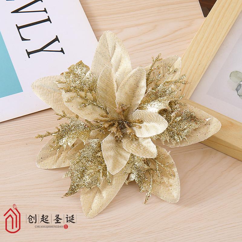 Christmas Three-Tier Christmas Flower Artificial Flower Gold Powder Flower Christmas Tree Holiday Gift Wreath Decoration