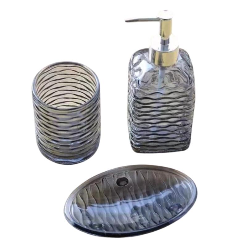 

Стеклянный Набор для Умывания в Ванной Комнате Бутылка для Лосьона Стакан для Полоскания Рта Коробка Шампунь Мыльница Диспенсер для Мыла Принадлежности для Ванной темно серый