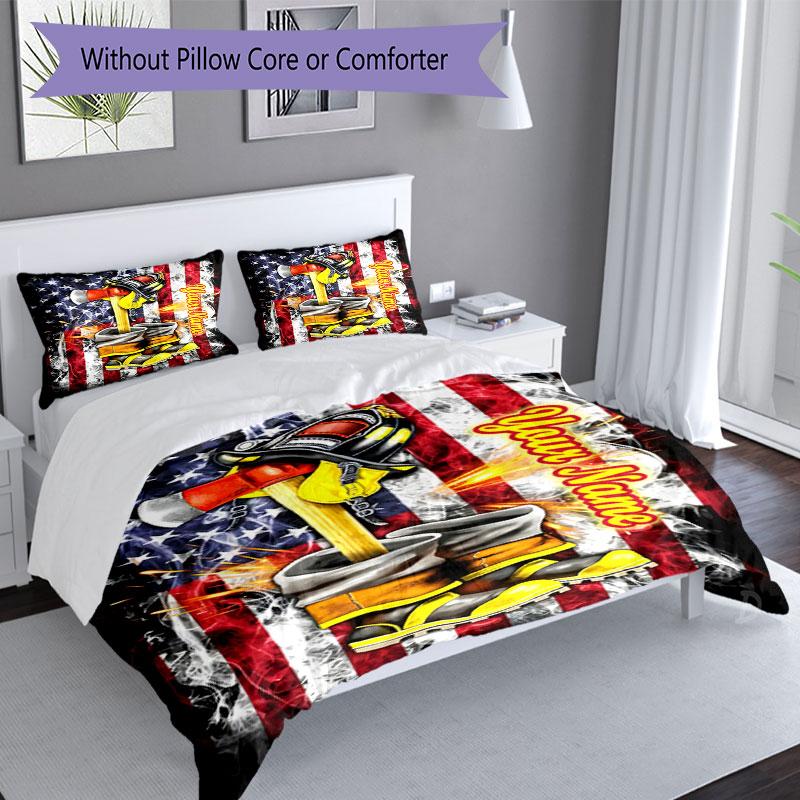 3PC Custom Name Firefighter's Pride Bedding Set Duvet Cover Closure Includes 1 Duvet Cover & 2 Pillowcases for Bedroom
