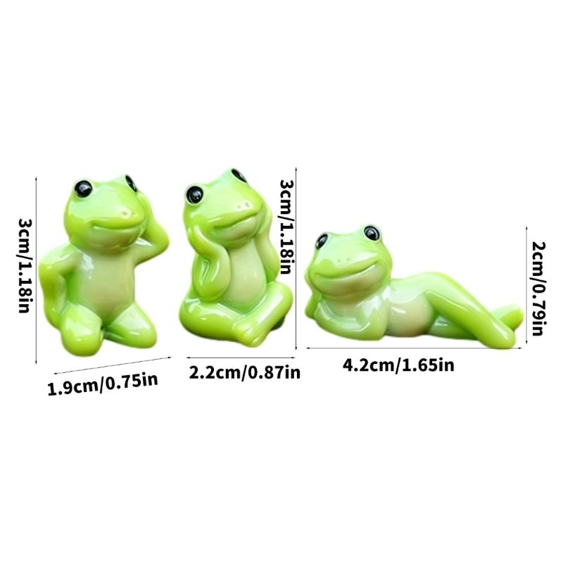 Set of 3 Frogs Desk Decors Mini Resin Figurines with Playful Poses for Monitor Top Shelves Entryway Tables Styling or Car Dashboard Display